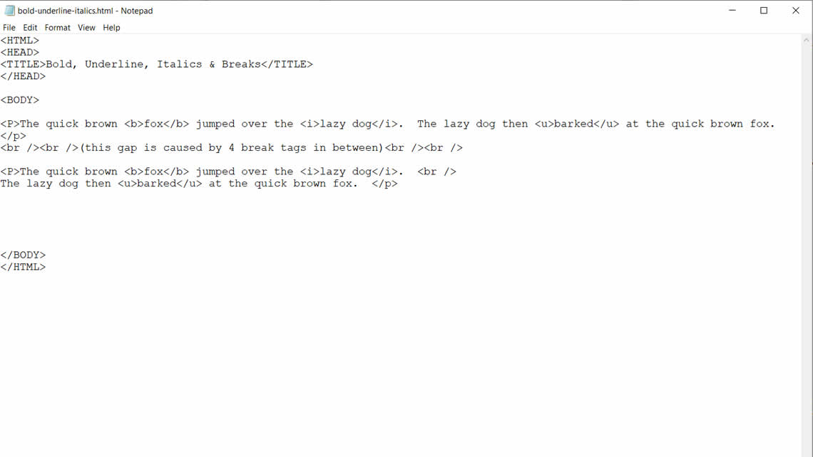Bold, Italics and Underline in HTML